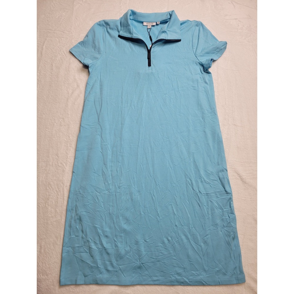 NWT Chico's Zenergy Polo Dress Womens S Blue Half Zip Short Sleeve Pockets